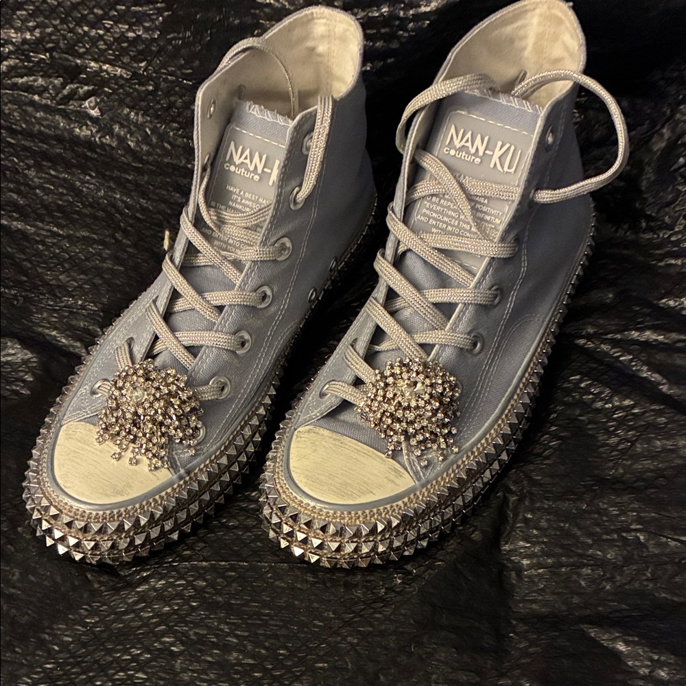 Women's Studded Silver High-Top Sneakers